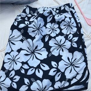 Old Navy Black and White Hibiscus Swim /leisure shorts